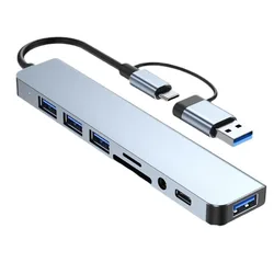 Universal Multi-Function USB-C Hub Docking Station with Audio Jack and SD Card Reader (8 IN 2)