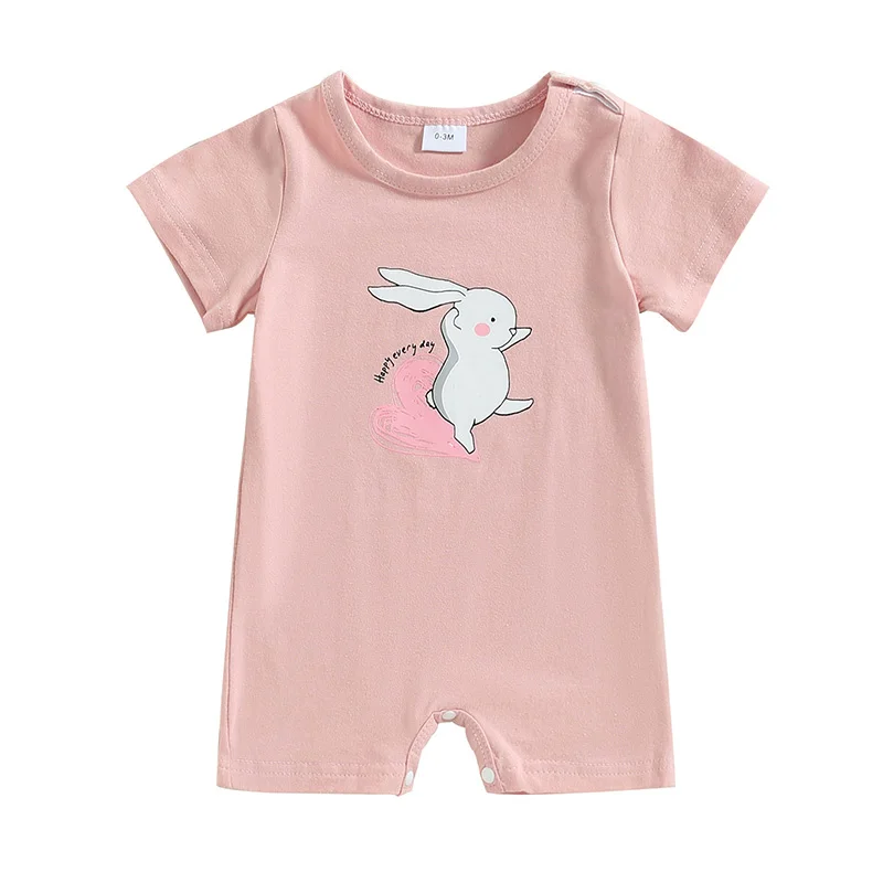 

Детский комбинезон с коротким рукавом, круглым вырезом и принтом кролика