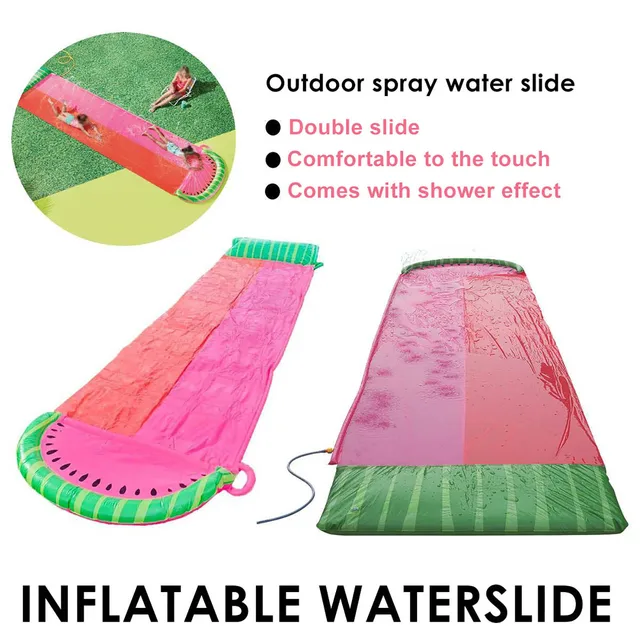 Double Water Slide Slip Splash Slide for Backyards 2 Sliding Racing Lanes Sprinklers Durable Construction Toy 2