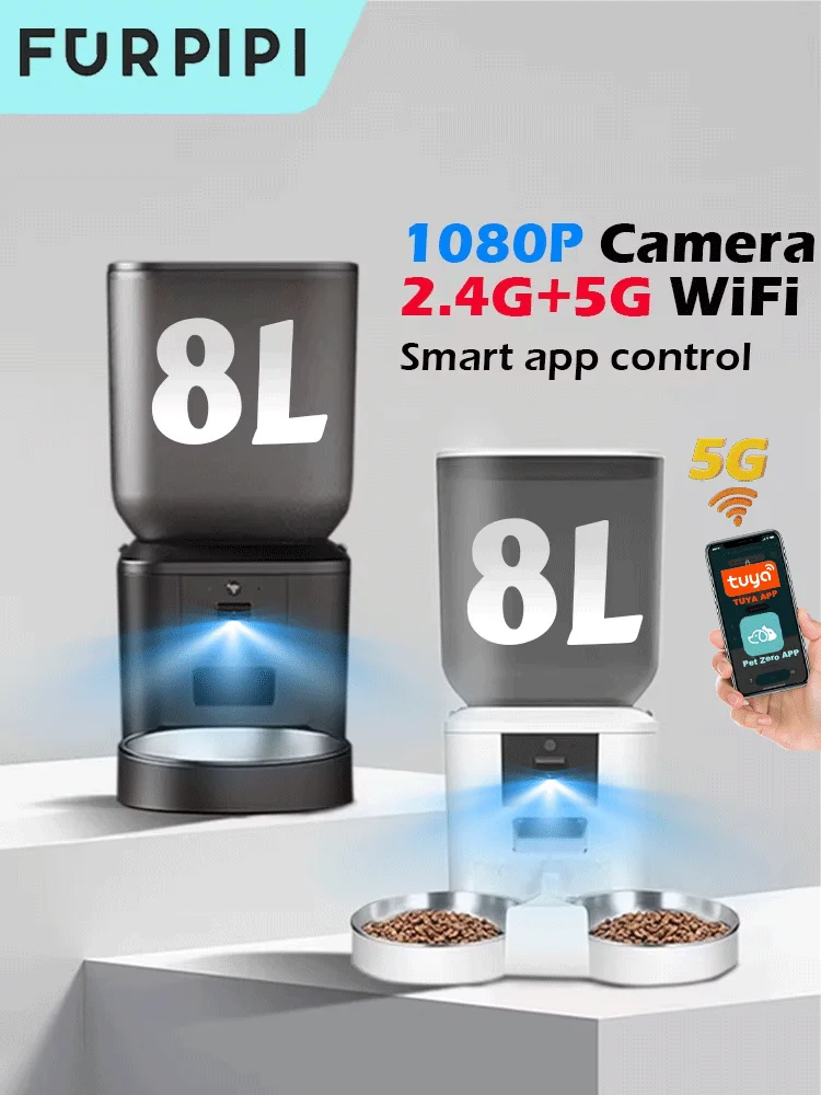 8L Smart Automatic Cat Feeders 1080P HD Camera 5G WiFi Pet Feeder Tuya APP Control Automatic Cat Dog Food Dispenser automatic pet feeder