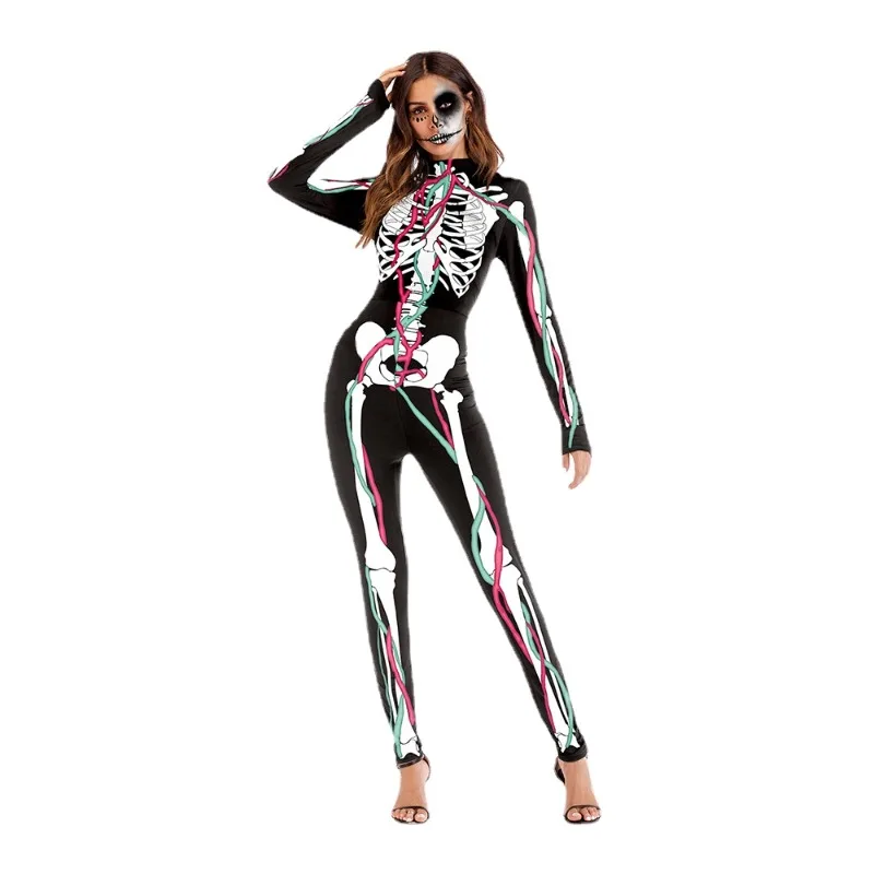 

Women Halloween Costume Human Skeleton Blood Vessel Stripe Print One Piece Suit Carnival Party Performance Cosplay Disfraz Niña