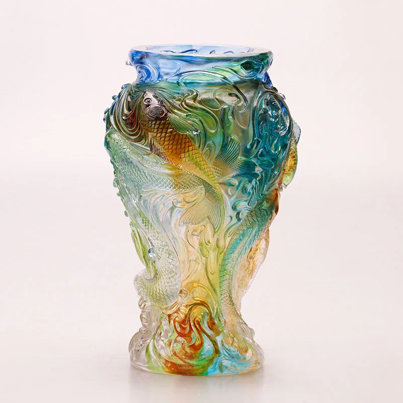 Luxury 3D Glass Vase Vivid Fish Lotus Flower Table Living Room Decor Home Garden Crystal Crafts Signify Fortune Richer Surplus 6