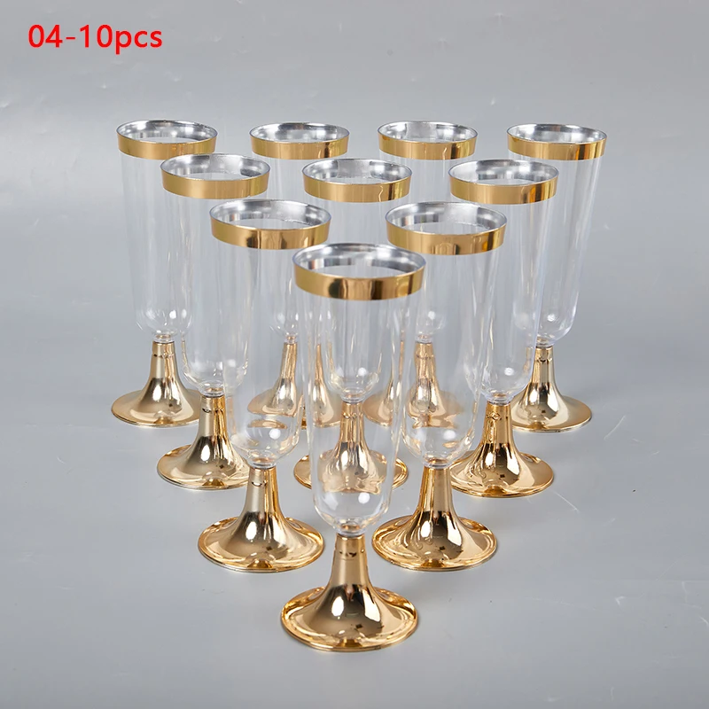 Plastic Champagne Flutes Disposable Clear Plastic Champagne Glasses Party Glitter Clear Cup Red Wine supplies 10pcs plastic cups,plastic champagne flutes