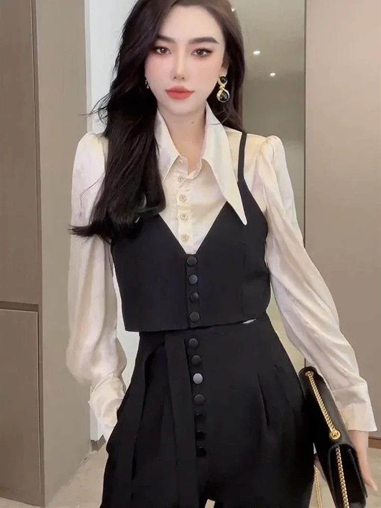 2024 Spring Women Elegant  Piece Sets Autumn Korean Fashion Shirts Female Tops High Waist Harem Pant Office Ladies Suits