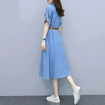 Denim Shirt Dress | Slim Short Sleeve A-line jeans shirt Dress