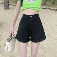 Plus Size High Waist A- Line Wide Leg Short Jeans Women's Loose Comfortable Casual Summer Fashion plus Size Versatile Three-Q...