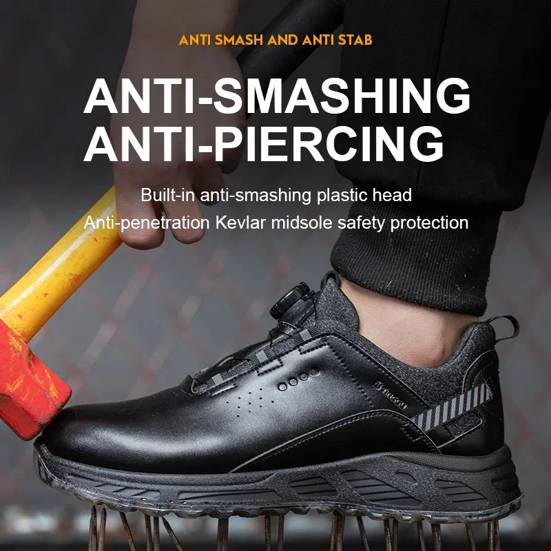 Zapatos de seguridad de cuero negro para hombre, botas con punta de acero  antigolpes, antideslizantes, indestructibles, aislante, 6KV