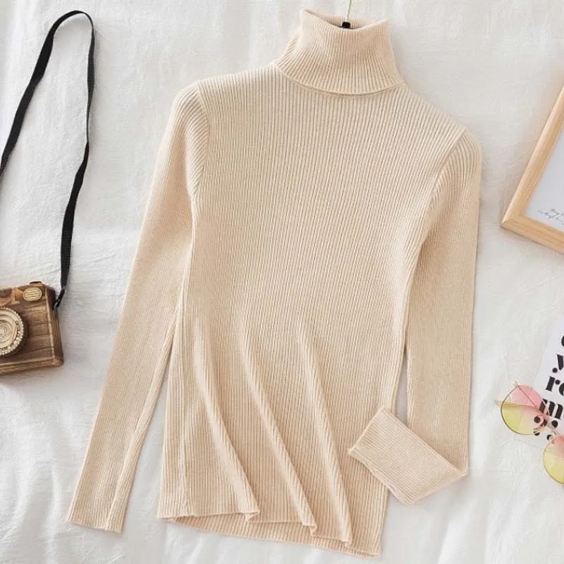 

Autumn Soft Slim Knitted Pullovers Women Fashion Turtleneck Long Sleeve Warm Sweater Women Stylish Elegant Casual Knitwear 28206
