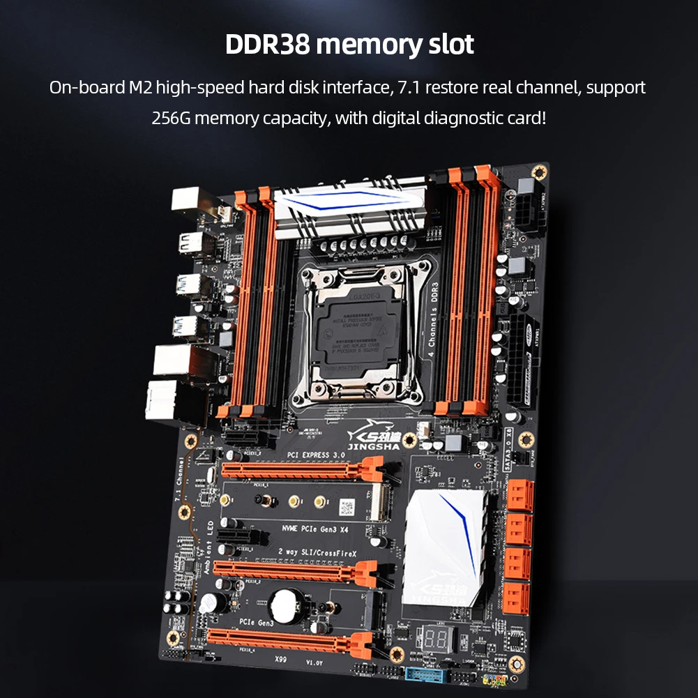 X99 PC Main Board 8 X DDR3 7.1 Channel Computer MainBoard 8 X SATA3.0 M.2 NVME 1000M Adaptive NIC 3 X PCIE3.0 Graphics Card Slot