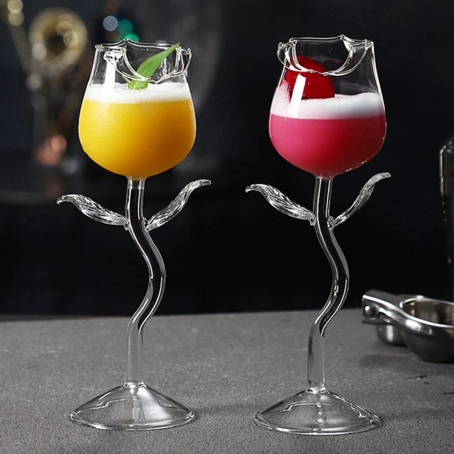 Fancy Red Wine Goblet Wine Cocktail Glasses 100ml Rose Flower Shape Wine  Glass Party Barware Drinkware EJO