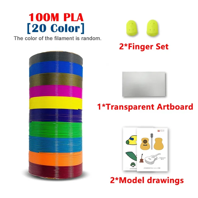 3D Pen Filament PLA Refills 20 Colors, 5m Per Color, Total 100m, 1.75mm  Filament For 3D Pen, Compatible With 3D Printing Pen (Random Color)