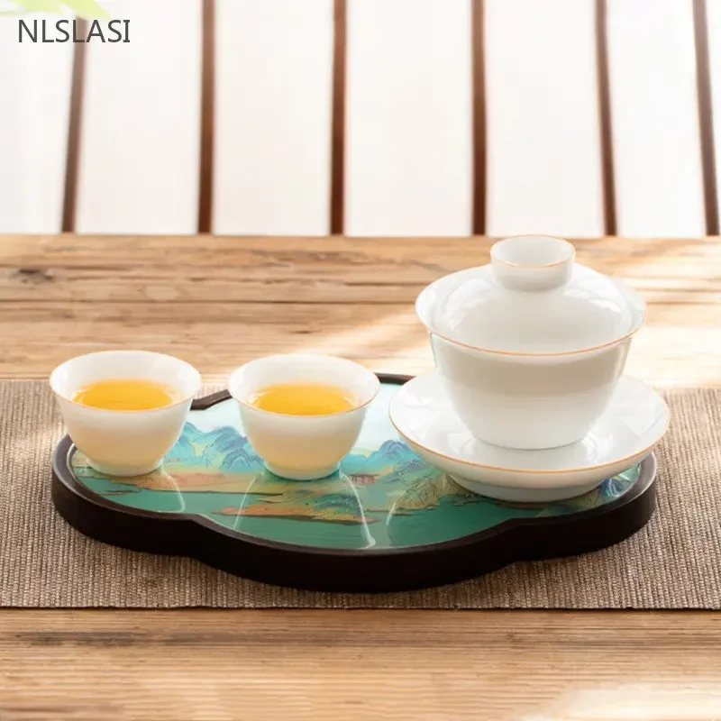 Chinese Style Bamboo Tea Tray Living Room Tea Table Trays Decorative High Grade Teapot Base Tray Tradition Tea Set Accessories