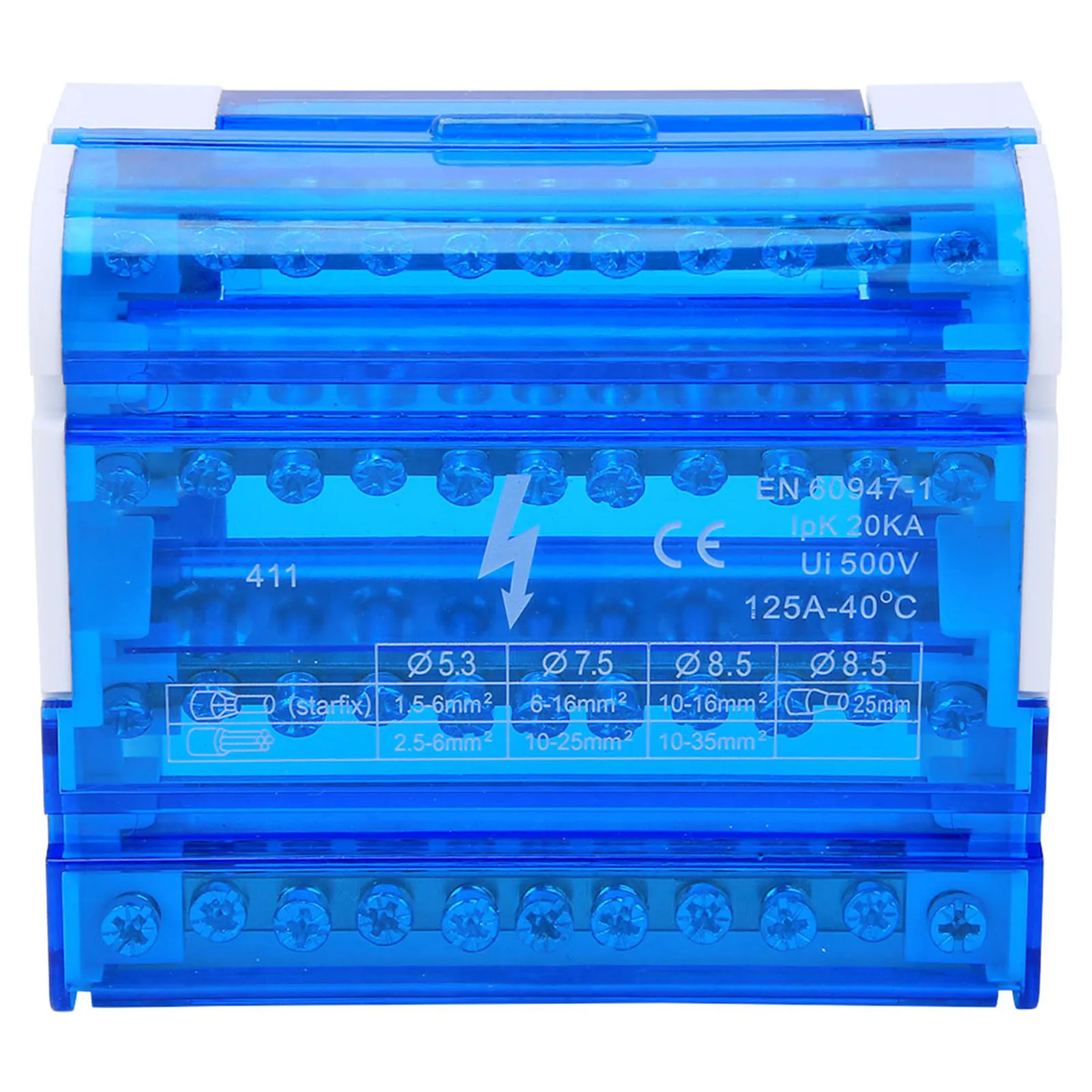 Scatola Distribuzione Terminali Per Circuiti Terra - 207 Poli Con Coperchio Trasparente Per Guida DIN