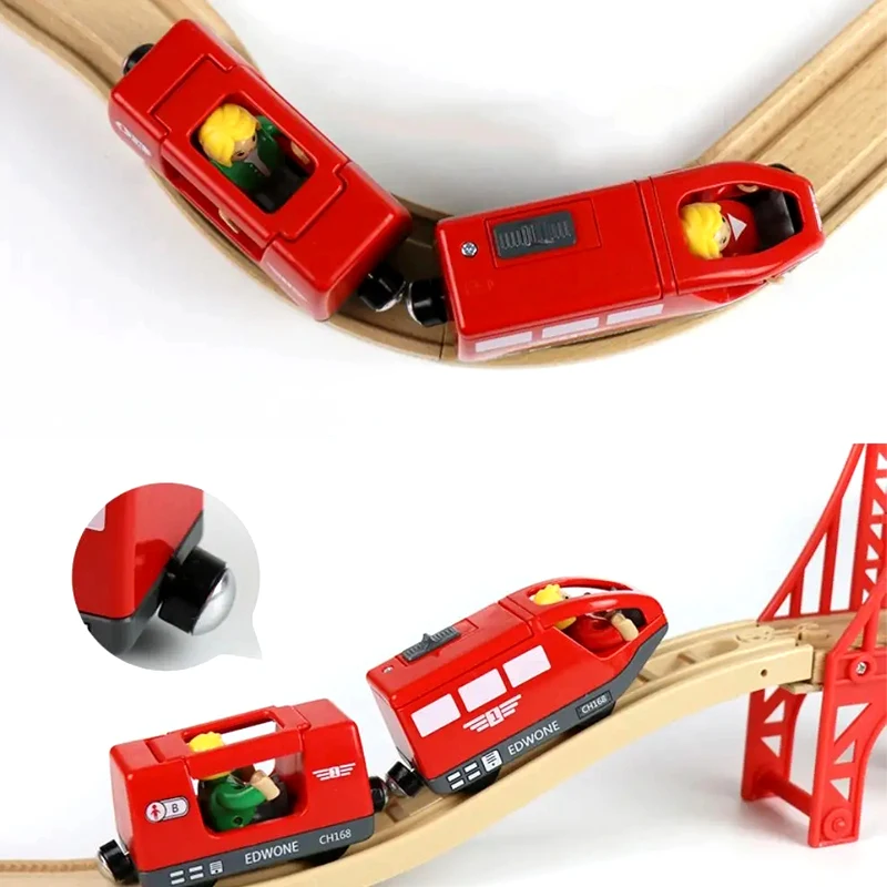 Wooden Train Railway Accessories Electric Train Magnetic Rail Car Diecast Slot Fit For All Brands Train Track Toys For Children 4