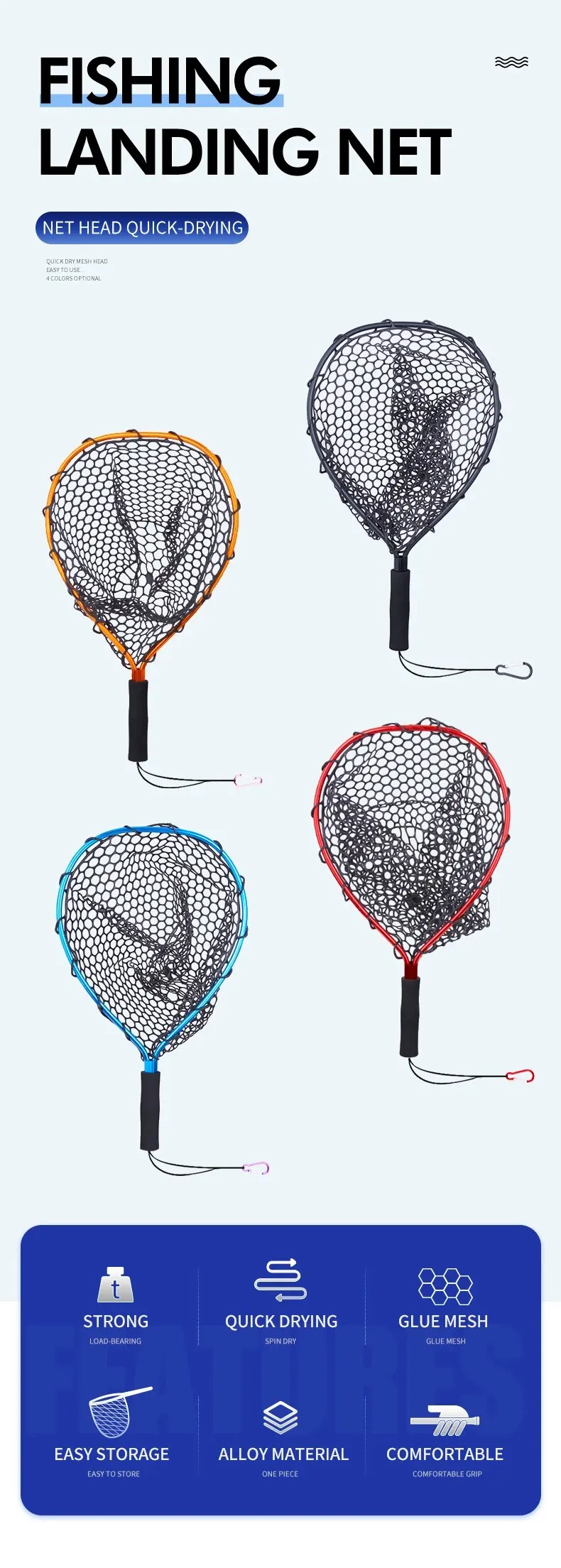 Description Picture 3 of itemTAIYU Portable Fishing Nets Ultralight Aluminum Alloy Silicone Wear Resistance Mesh Hand Dip Casting Landing Net for Fly Fishing