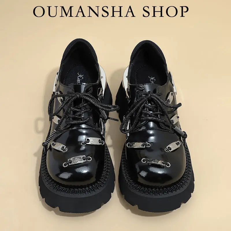 

New Men's Leather Motorcycle Boots Vintage Rock Shoes Fashion Punk Shoes Metal Low Top Platform Shoes Casual Chunky Loafers