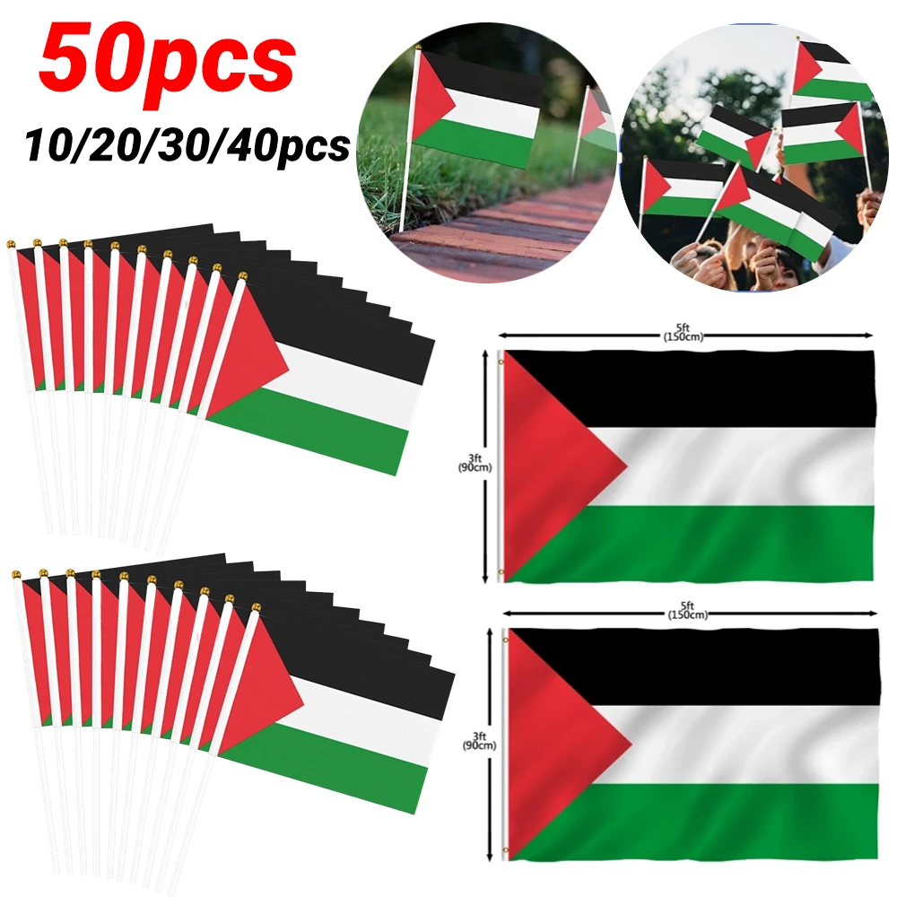 

10-50pcs 14x21cm Palestine Small Flying Hand Flags Mini Hand Held Stick Flag Palestine Waving National Flag Patriotic Trinkets