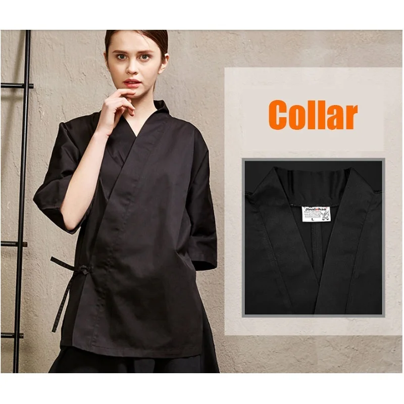 Chef Restaurant Jacket Men Women Japanese Cook Coat 3/4 Sleeve Kimono Kitchen Sushi Work Wear Waiter Uniform
