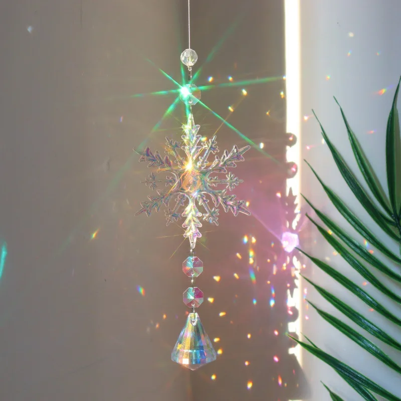 4 pcs Crystal Suncatcher Christmas Tree Ornaments ,Snowflake Crystal Hanging Ornaments for Tree Party Decor Window Garden Decor
