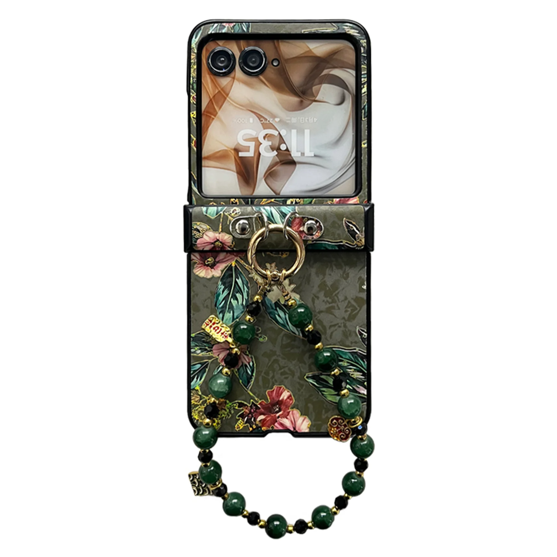 Korean Luxury Retro Floral Jade Beads Bracelet Phone Case - Ultra Protection Back Cover