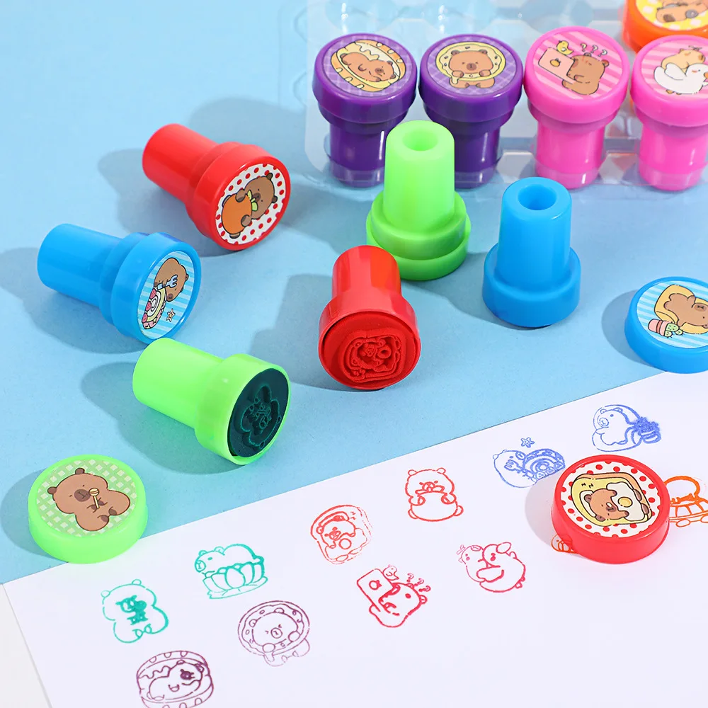 12/36Pcs Cute Animal Capybara Theme Kapibala Self-ink Stamps Toys for Kids Birthday Party Favors School Rewards Pinata Fillers