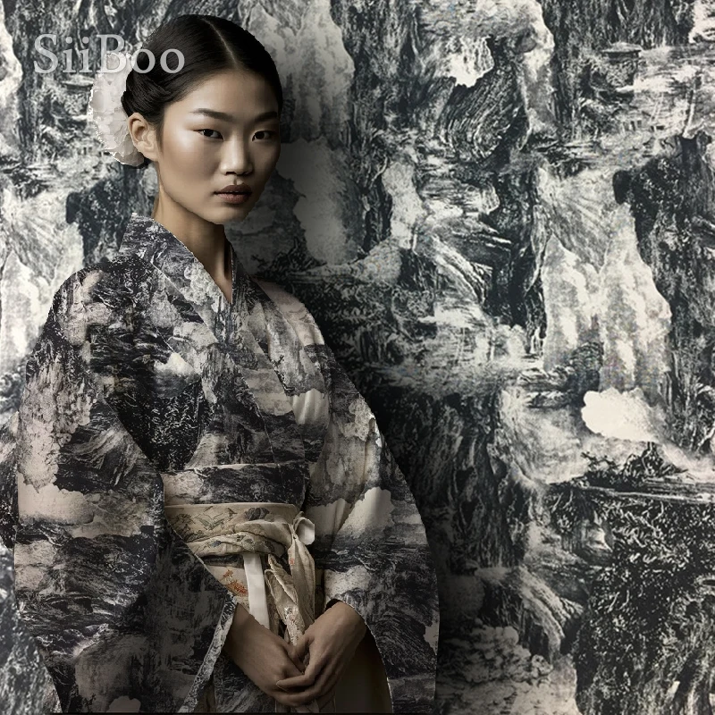 

Женское платье в японском стиле из кремового угля и натурального шелка