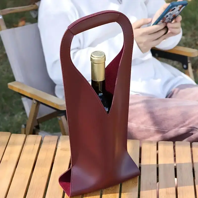 1pc Wine Packaging Gift Bags Vintage PU Leather Tote Wine Bags Drinking Accessories Tote Gift Bags For Friends