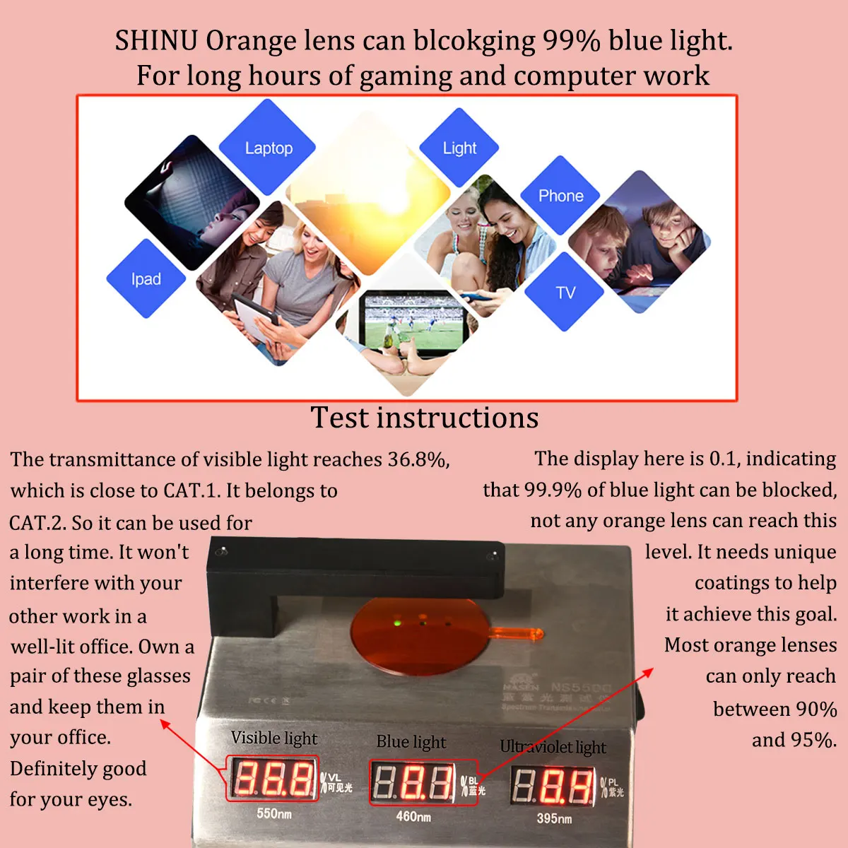 anti blue light glasses men square frame shape red lens full blocking for good sleep orange for long time working with bluelight