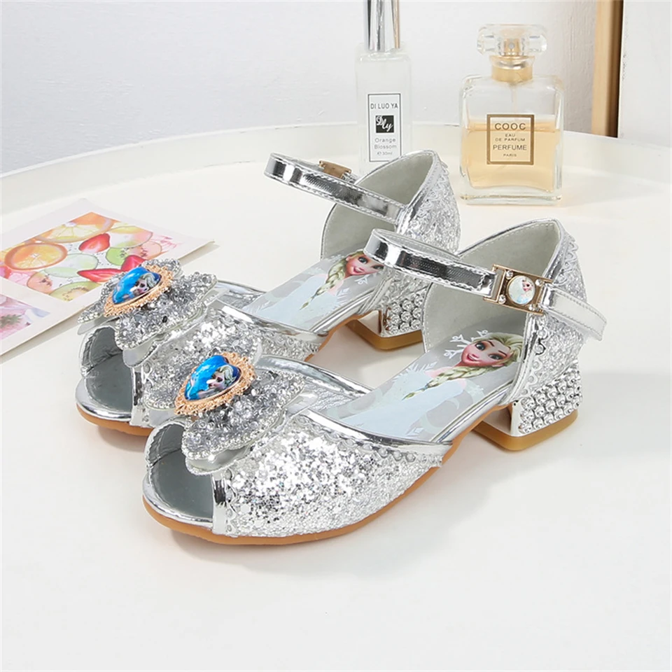 Summer Fancy Girl Disney Elsa Princess Sandals Children\'s High Heels Fantasy Frozen Masquerade Party Dress Up Kids Crystal Shoes