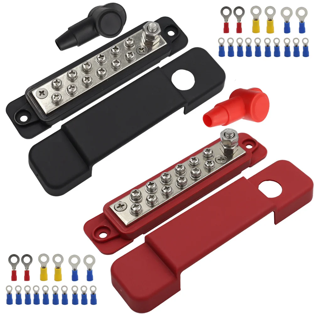 

RV Yacht Bus 12 Point Bus Bar Power Distribution Block 180A 12V DC Black Red 12 Way Terminal Wiring Row 8V 150A Bus