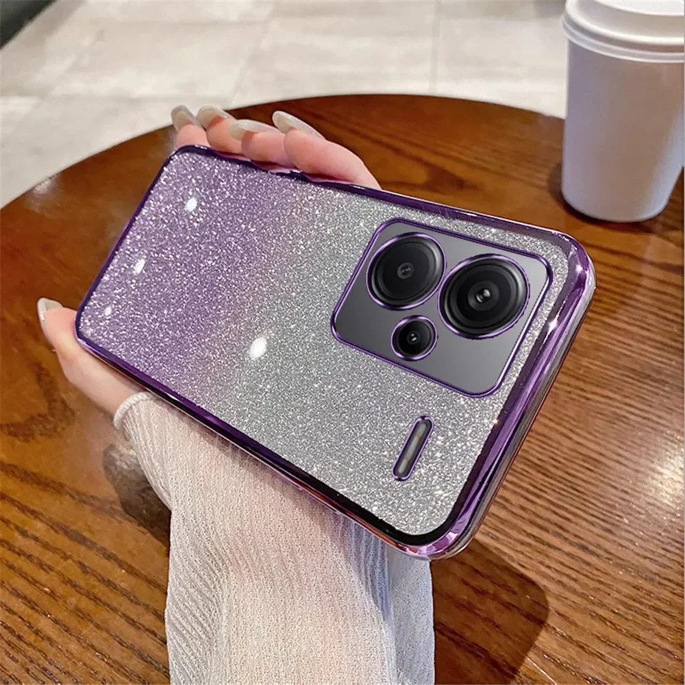 YUXING Cover Transparente Glitter per Xiaomi Redmi Note 14 Pro 5G / Poco X7 5G, Ragazze Donna Flora Motivo Custodia Bling Sottile, Antiurto Scintillante TPU Case (Purple