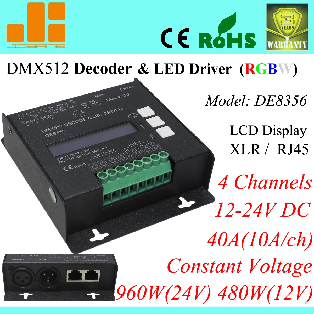 Driver de Tensão Controlador Rgbw Canais Led Constante 12v 24 Modelo De8356 Dmx 4 1 Computers & Electronics