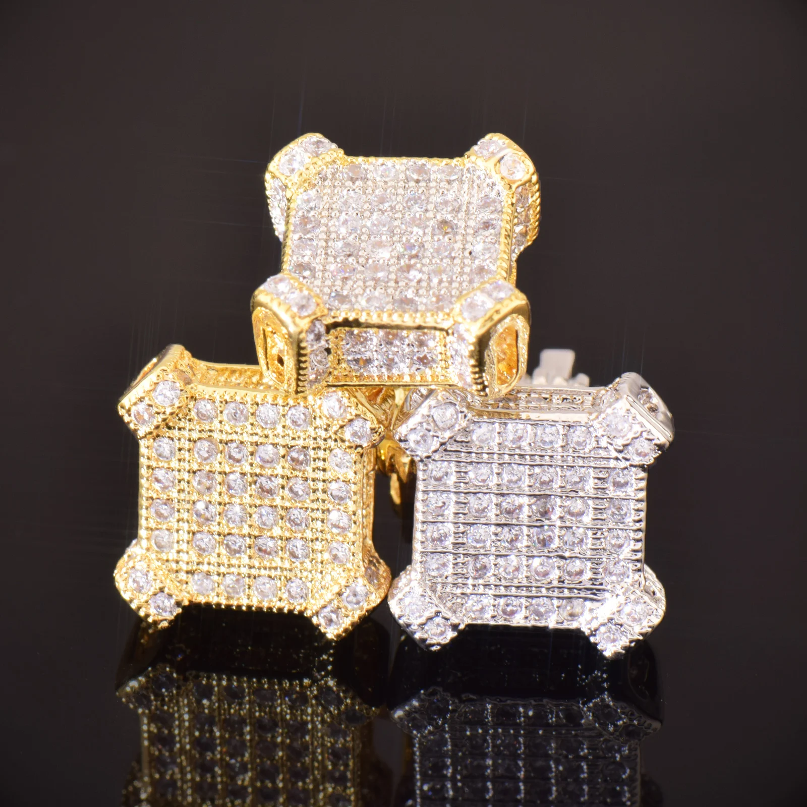 CUC 10MM Square Zircon Earring Gold silver Color  Men Women Screw Stud Earrings Hip Hop Jewelry Fashion Gift 3