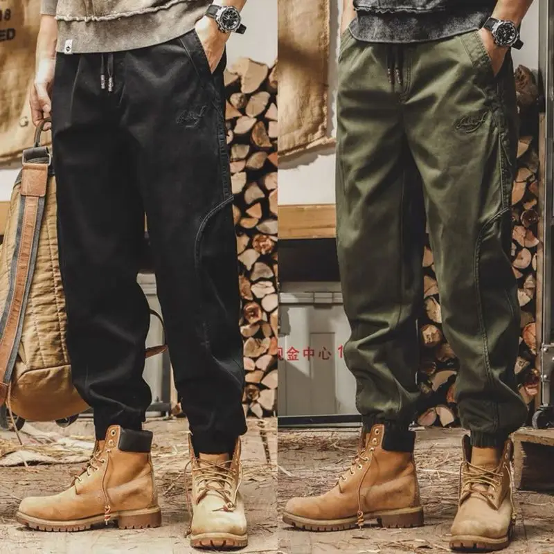Summer Elegant Fashion Oversized Loose Casual Men's Wear Retro Overalls Solid Color Drawstring Pockets Polyester Y2K Chic Pants