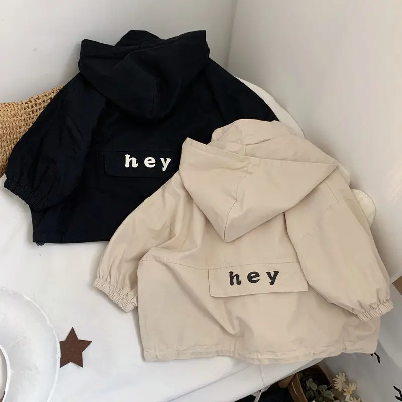 

2023 New Spring Boys Girls Hooded Jacket Children Toddler Autumn Cartoon Zipper Shirt Fall Baby Boy Letters Fashion Clothing