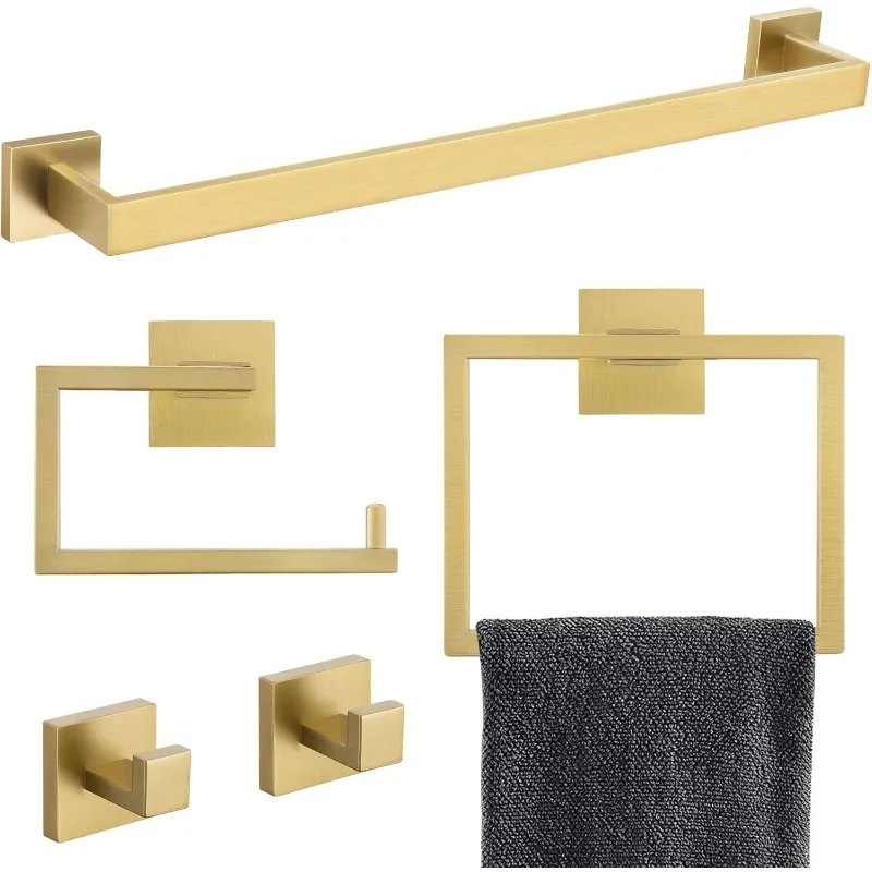 5-Piece Brushed Gold Bathroom Accessories Set 23.6 inch Brushed Gold Bath Hardware,Including Towel Racks for Bathroom