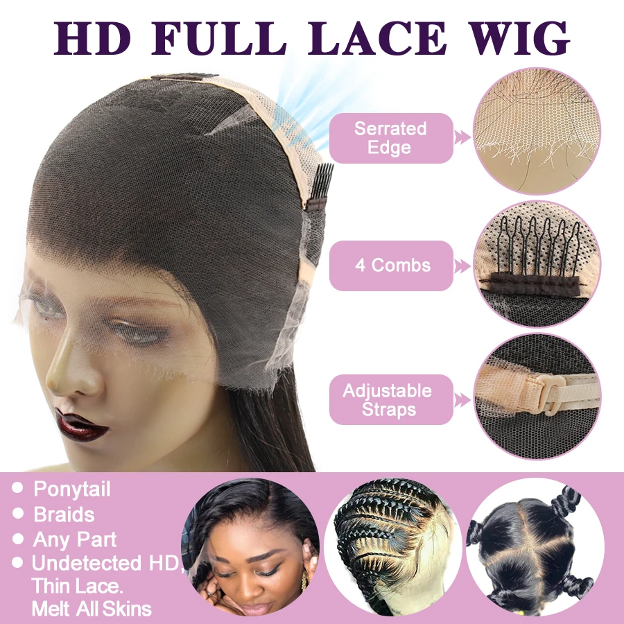 Wow Angel 360 Full Lace Human Hair Wigs Real HD Lace Frontal Wigs Melt Skins Pre Plucked 30 inch Straight Remy Hair For Woman