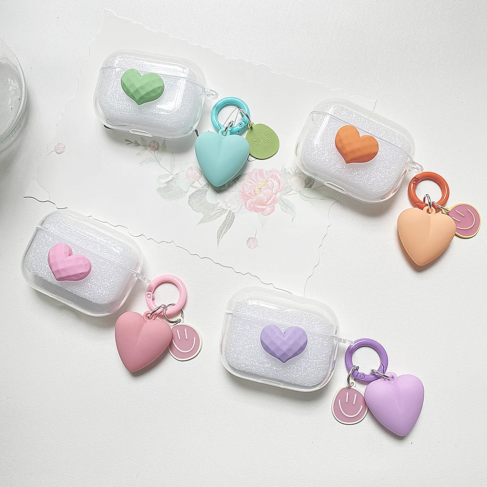 Cute Love Cases For Beats Studio Buds Case High Quality Transparent Tpu Silicone Earphone Cover With Pendant Keychain
