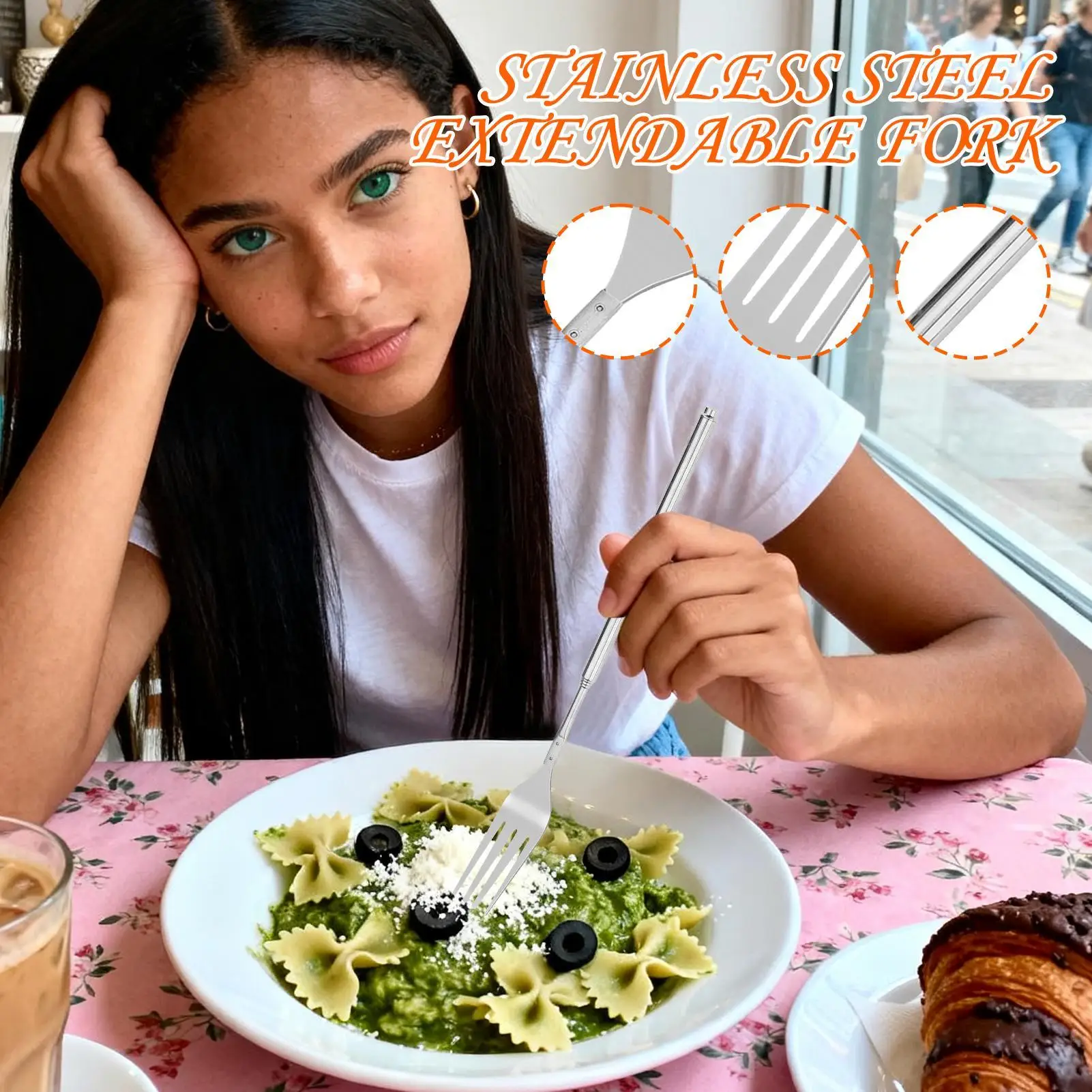 Telescoping Fork Stainless Steel Long Handle Extension Fork Camping Kitchen Supplies For Home Office School Dinner Lunch Fruit