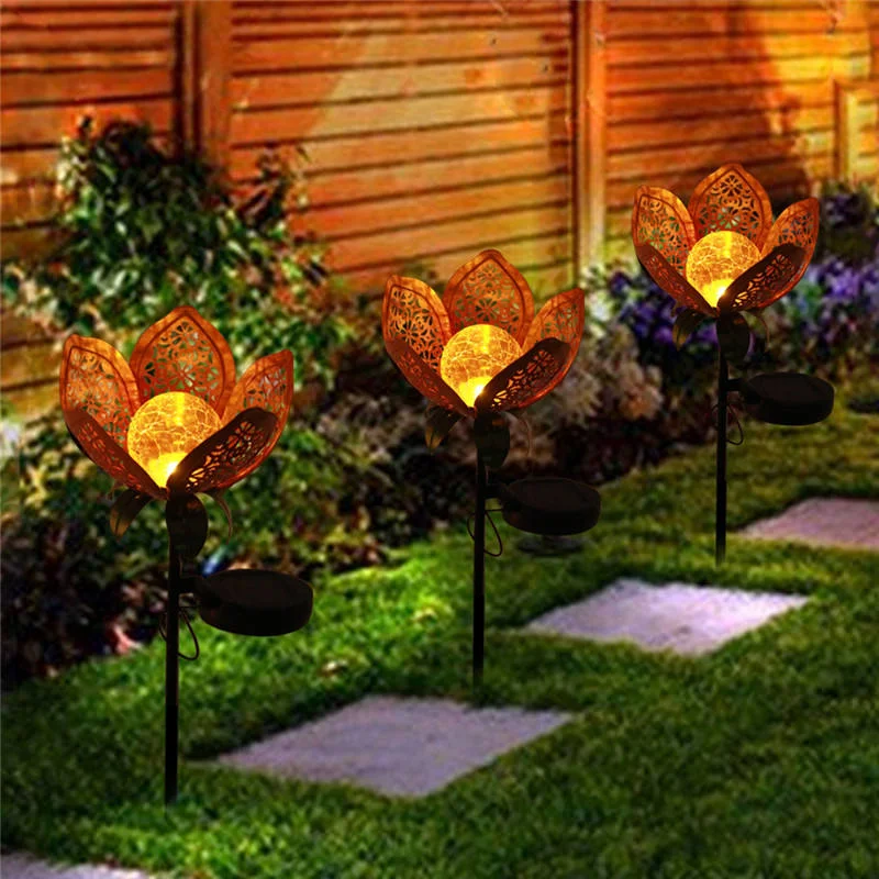 Gardens Solar Lights Novelty Metal Hollow Rose Flower Pattern Power Glass Globe Lawn Landscape Decoration Holiday Lighting Lamps for samsung galaxy s22 5g yb imd 9 series tpu phone case electroplating imd iml flower pattern mobile phone shell and lanyard hc001 green gardenia