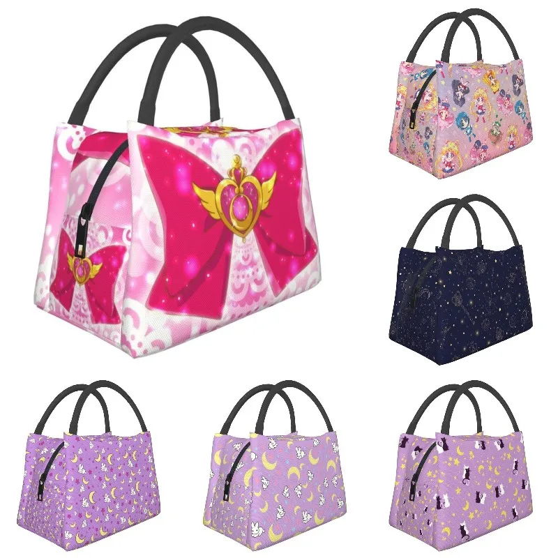 

Crisis Moon Compact Insulated Lunch Bag for Women Resuable Sailor Print Moon Girl Cooler Thermal Lunch Box Work Picnic