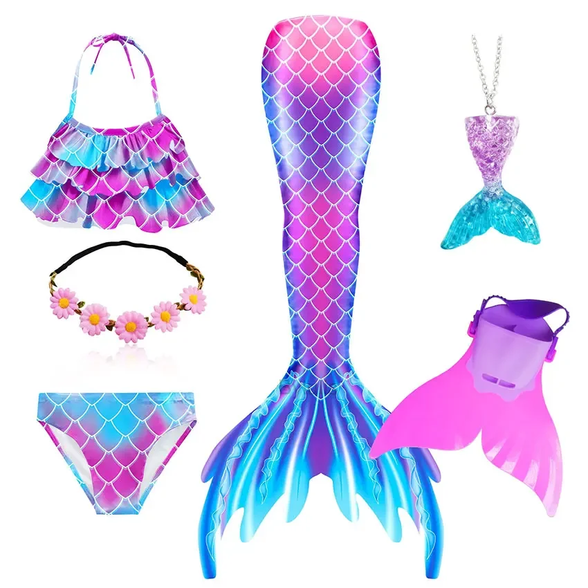 Kids The Little Mermaid Tails Girls Children's Mermaid Tails Swimsuit Bikini Halloween Costume Add Monofin for Swimming