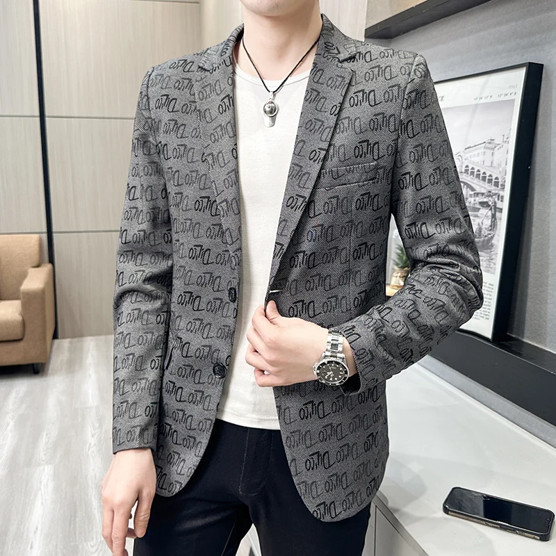 Men Korean version Men Suit Jacket Fashion Men's Business Social Dance Party Jacquard Coat Dress Homme Slim Fit Blazers