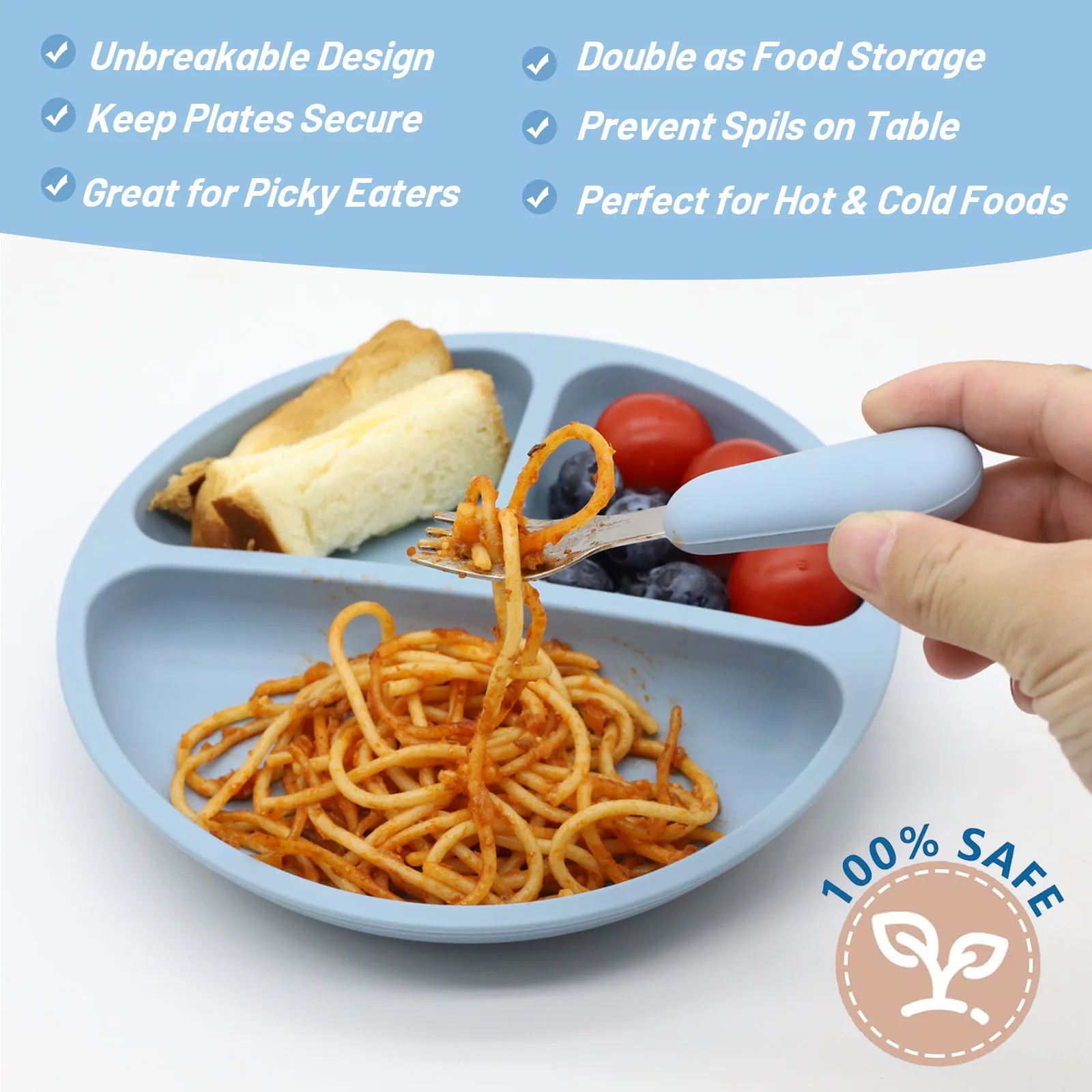 Food grade silicone split plate with strong suction for baby complementary food tableware silicone placemat silicone dining plate silicone meal set silicone feeding set baby tableware set silicone feeding bowl children feeding tray divided dinner plate baby food bowl