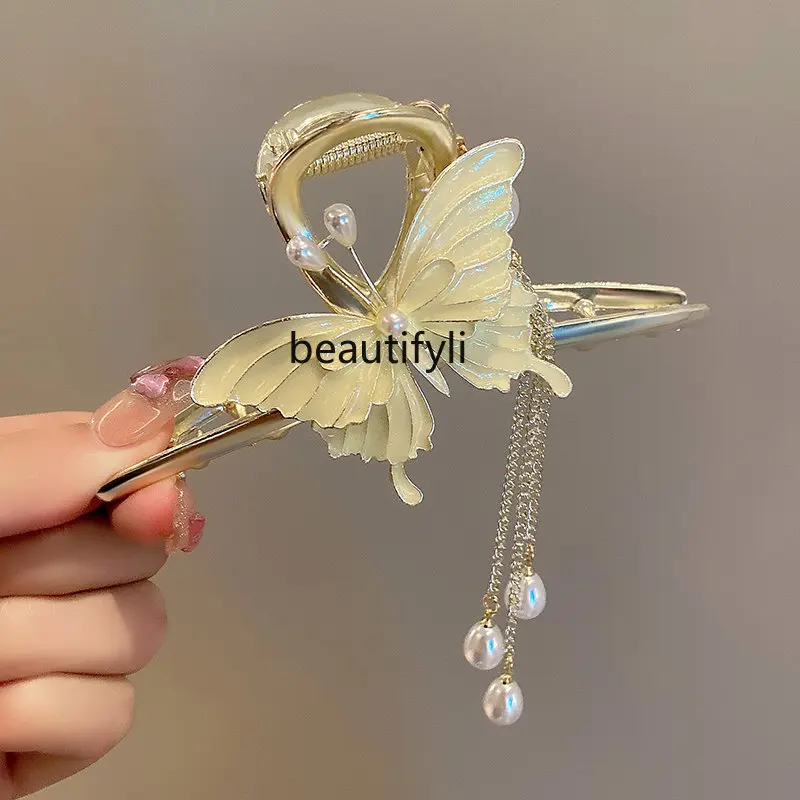 

yj French Elegant Tassel Bow Barrettes High-Grade Grip High-Grade Shark Clip Hairware