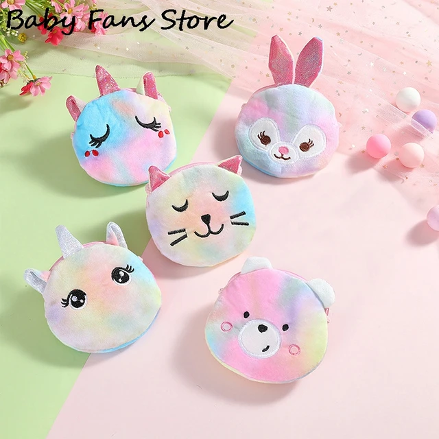 Cartoon Plush Shoulder Bag Unicorn Cat Bear Rabbit Coin Purse Winter Round Crossbody Bag Wallet Big Eyes Cute Handbags Children 5