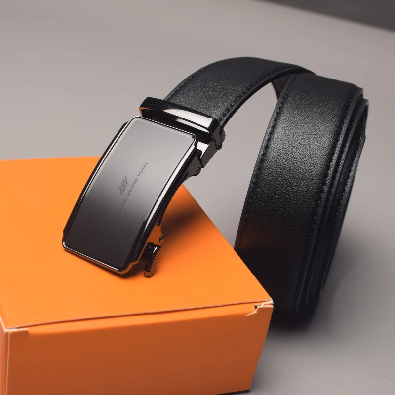 

Ремень мужской из натуральной кожи с автоматической пряжкой, люксовый деловой повседневный черный, XB6208