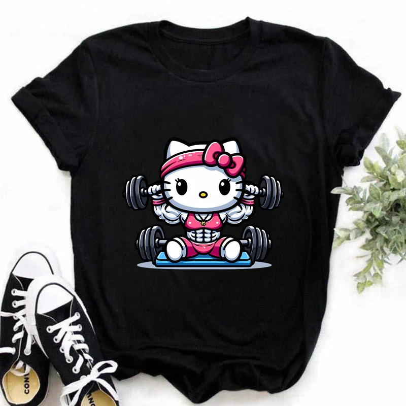 thumbnail image 1 of Camisetas divertidas con estampado de HelloKitty para mujer, camiseta de Anime Kuromis, Camisetas estampadas de algodón para mujer, camisetas informales de manga corta, ropa para mujer, 1 of 5