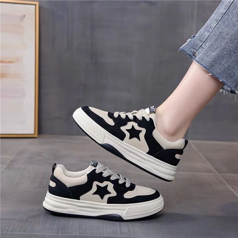 Mocassins esportivos casuais estrelas para mulheres, sapatos esportivos volumosos, fundo macio com conforto ao ar livre, sapatos antiderrapantes, moda 4