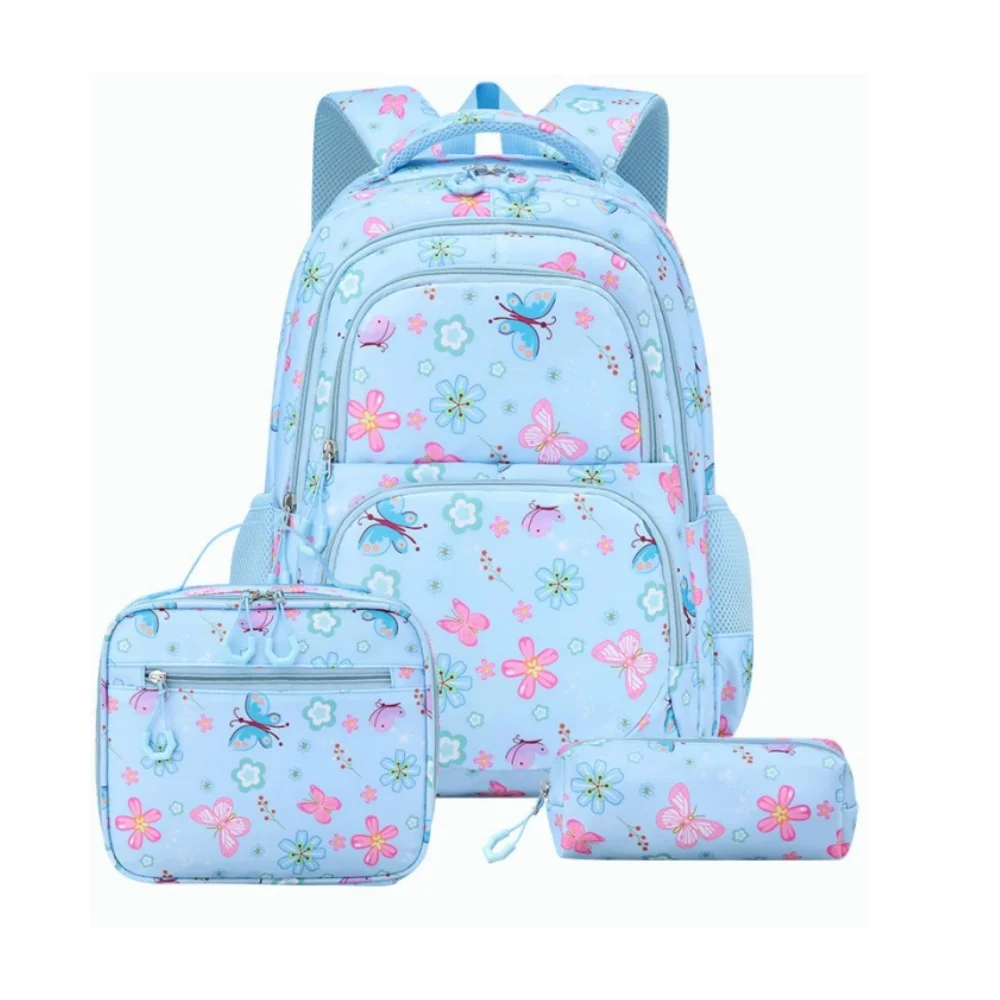 Kids Backpack for Girls, 3PCS Rainbow & Butterflies Teen Girls Backpack with Lunch Box & Pencil Case, Cute Bookbag 1